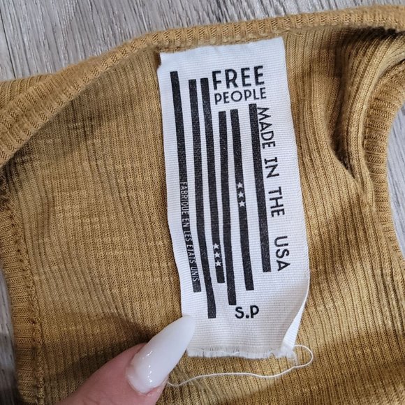 free people brown tan made in USA ribbed tank top size small - Picture 3 of 3